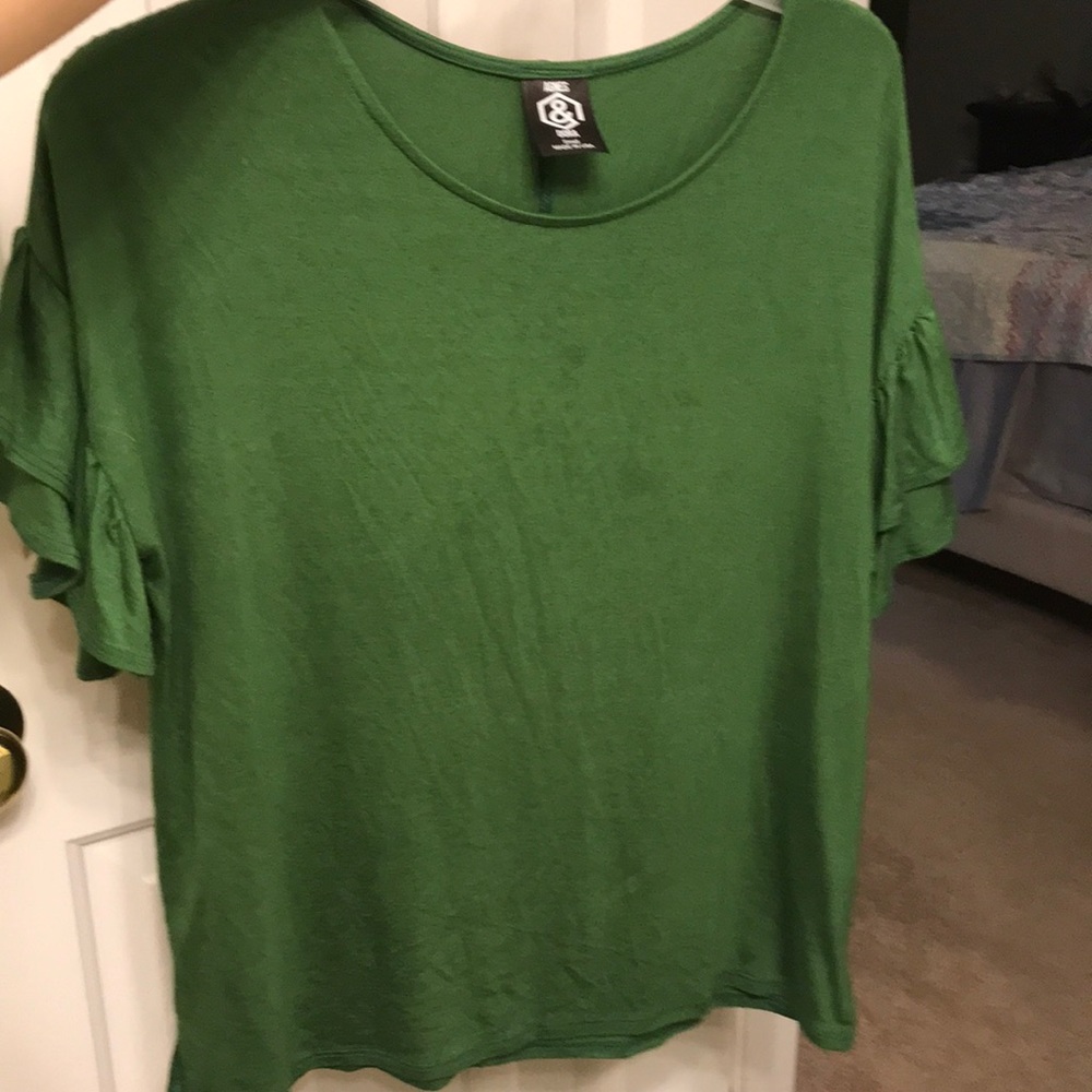 Agnes and Dora frill sleeve top emerald green